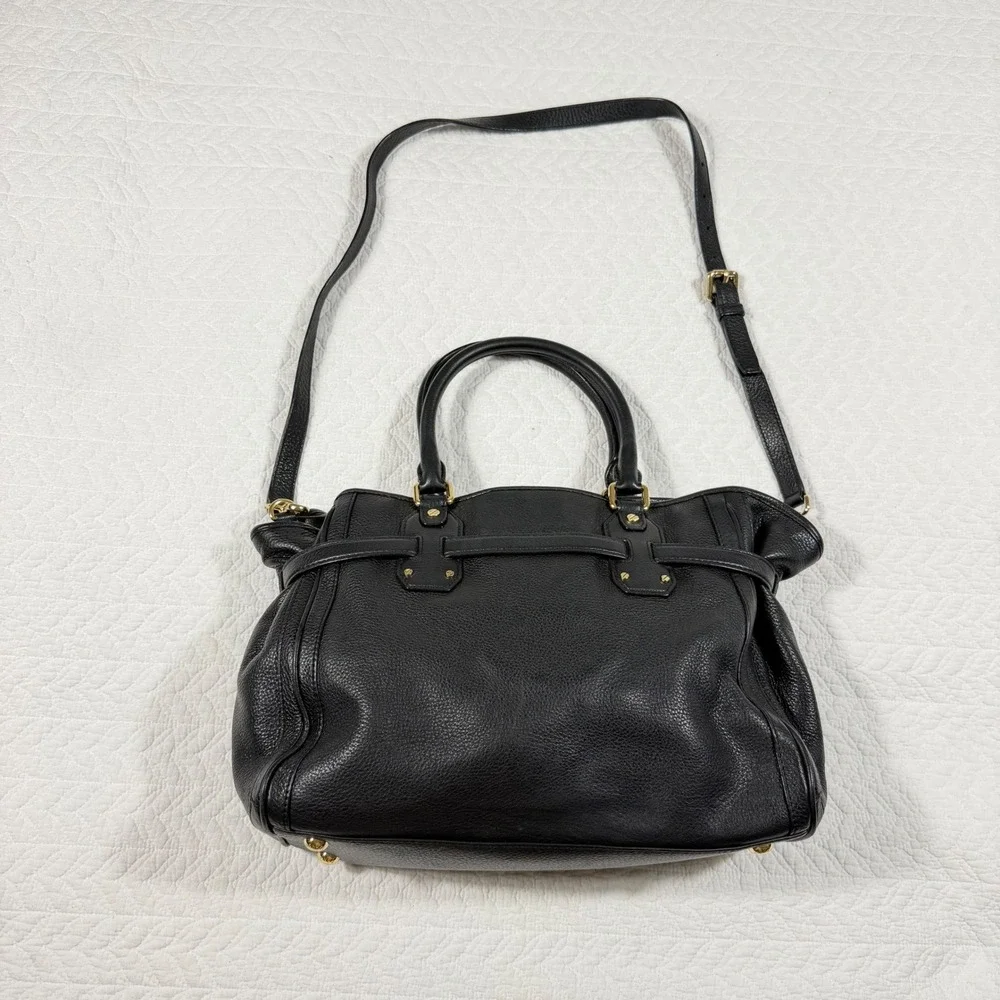 Michael Kors Satchel Handbag Bedford Womens Black Pebbled Leather Gold Logo GUC